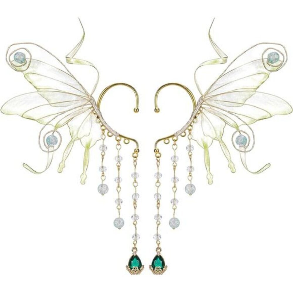 Fairy Elf Ear Cuffs for Women Butterfly Wing Non Pierced Tassel Cosplay Earrings